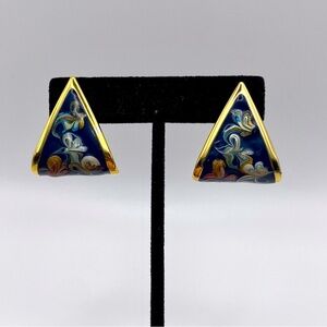 Vintage Multicolor Enamel Gold Tone
Triangle Shape Post Earrings